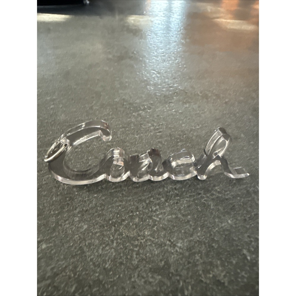 Coach Gray Grey Script Plastic Key Fob Bag Charm Keychain Hang Tag